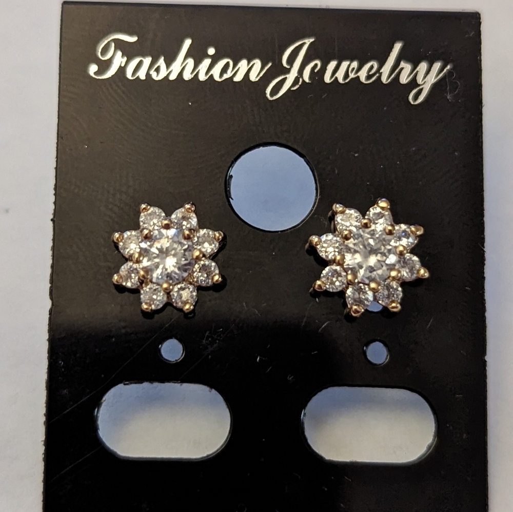 18kt over sterling cz faux diamond earrings